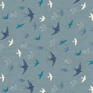 Hedgerow - Swallows Blue from Makower UK  Fabric