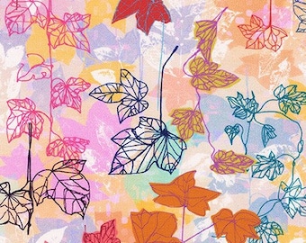 Folhas desenhadas em estilo de linhas soltas com estampa de nascer do sol da Robert Kaufman Fabric.