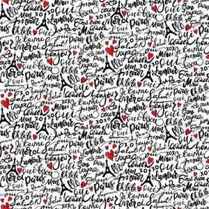 Bonjour - Parisian Words Paris French White from Timeless Treasures Fabric