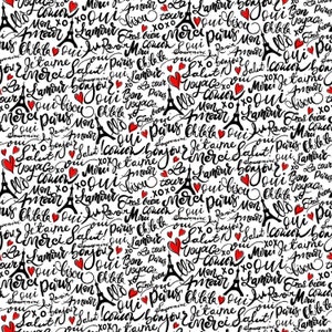 Bonjour - Parisian Words Paris French White from Timeless Treasures Fabric