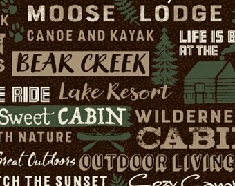 Home Sweet Cabin - Cabin Words Dark van Whistler Studios van Windham Fabrics