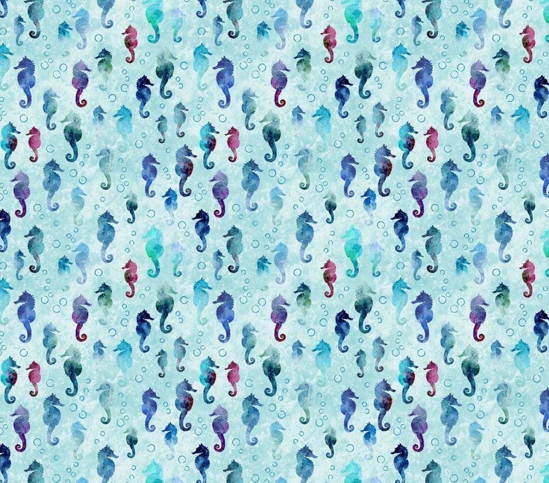 Fanciful Sea Life - Deep Dive Seahorse Aqua From Michael Miller Fabric ...