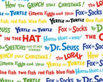 Celebrate Seuss - Words Celebration Colorful by Dr. Seuss from Robert Kaufman Fabric