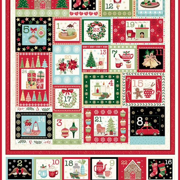 Cosy Christmas - Advent Calendar PANEL 24 Inches from Makower UK  Fabric