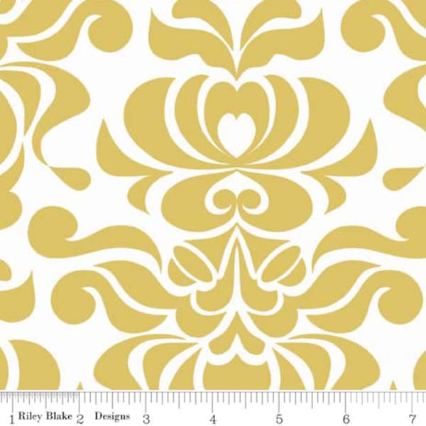 Valencia - Damask Mustard Yellow by Lila Tueller from Riley Blake