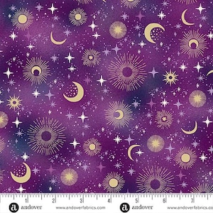 Luna - Constellation Moon Star Purple from Makower UK  Fabric