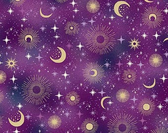 Luna - Constellation Moon Star Purple from Makower UK  Fabric