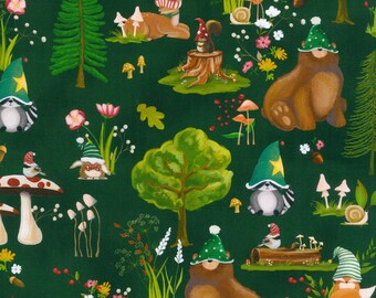 Criaturas de Gnomeland - Animales Verde de Robert Kaufman Fabrics