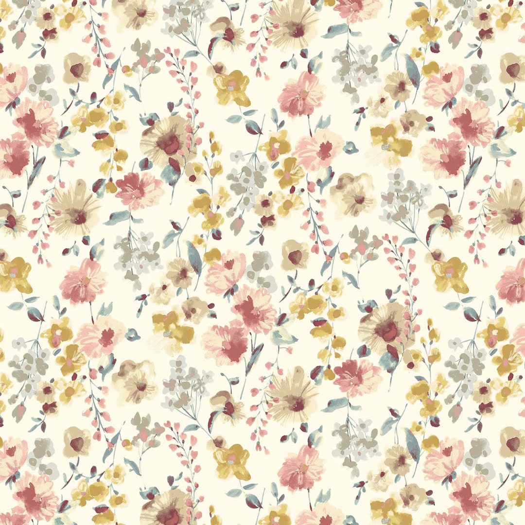 Flower Garden LAWN yellow Pink Wildflower Cream From Cosmo Fabric - Etsy