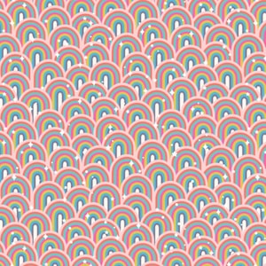 Over the Rainbow - Little Rainbows Pastel Pink from Lewis and Irene Fabric