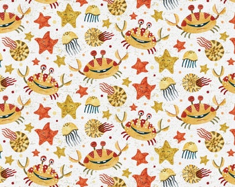 Seafood - Crabbies White by Nelli Khatmoulina from Paintbrush Studio Fabrics