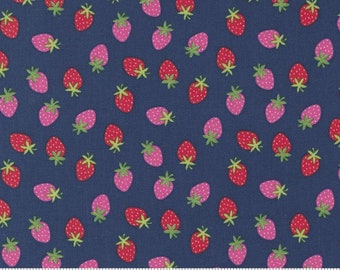 Rainbow Garden - Strawberries Dark Blue by Abi Hall from Moda Fabrics