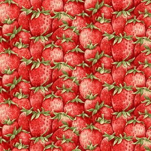 Strawberry Garden - Packed Strawberries Red by Jane Shasky from Henry Glass Fabric