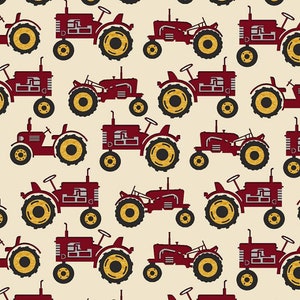 Quilter Barn Prints - Tractor Cream Red from Benartex Fabrics