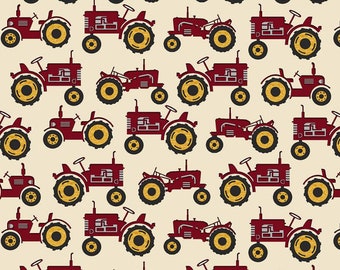 Quilter Barn Prints - Tractor Cream Red from Benartex Fabrics