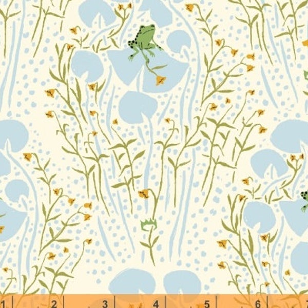 Far Far Away - Frog Blue Cotton Print Fabric by Heather Ross from Windham Fabrics