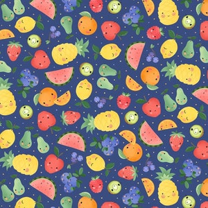 A Bushel and a Peck - Main Squeeze Fruits Navy from Michael Miller Fabric