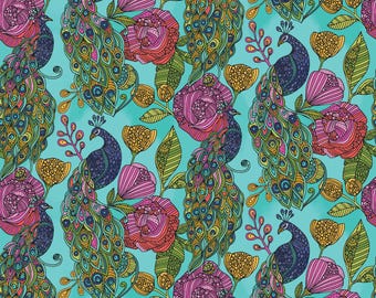 Anziehender Pfau - Floral Peacock Aqua Teal von Benartex Fabrics
