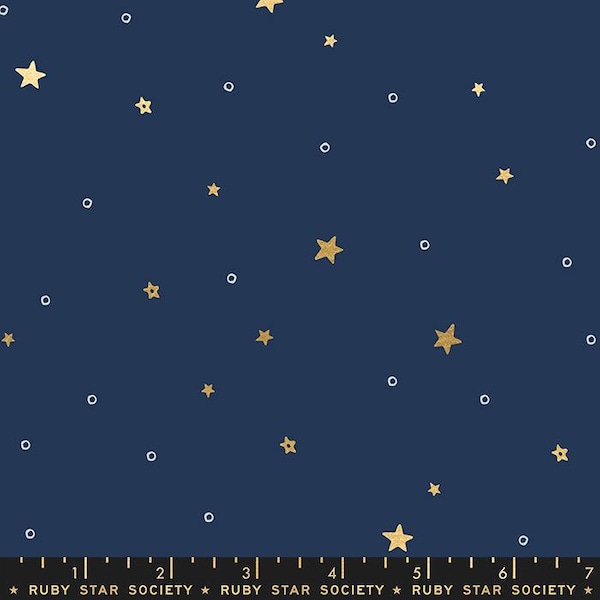 Birthday - Stars Circles Dark Blue Navy by Sarah Watts from Ruby Star Society Fabric