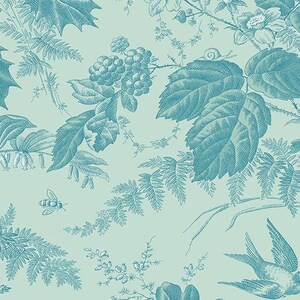 Secret Stash - Evergreen Berry Leaves Sky Light Teal from Andover Fabrics