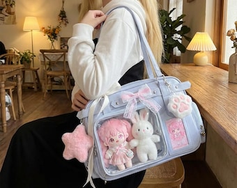 Clear Window Ita Bag, Shoulder Crossbody Bag for Anime Pins, Dolls, Keychains & Cosplay Display
