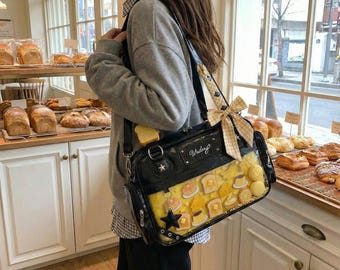 Large Capacity Handmade Ita Bag Shoulder Crossbody Y2K Rock Punk DIY Pin Display bag