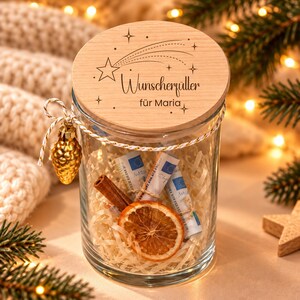 Gutschein zu Weihnachten verpacken – Wunscherfüller mit Sternschnuppe & Namen | Personalisiertes Geldgeschenk im Glas