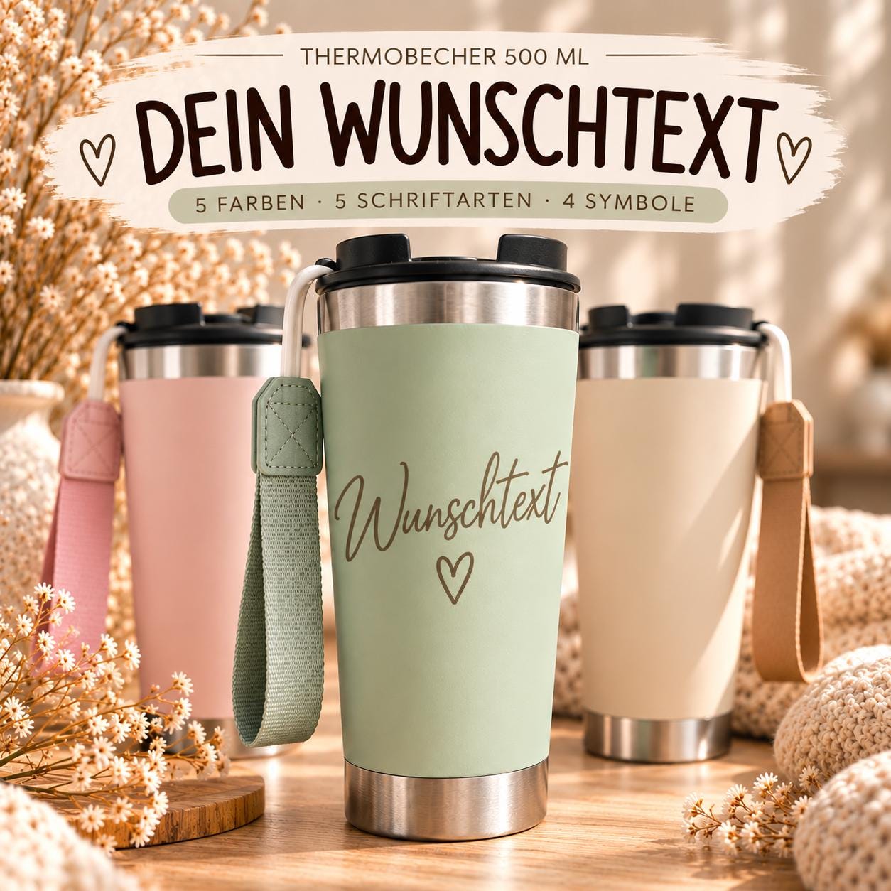 Personalisierter thermobecher rosa