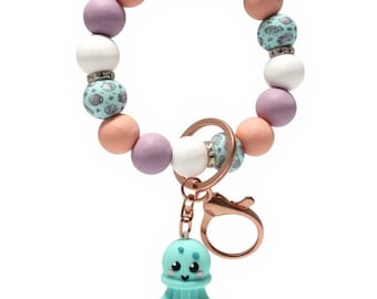 Silicone Beaded Wristlet Keychain, Jellyfish keyring
