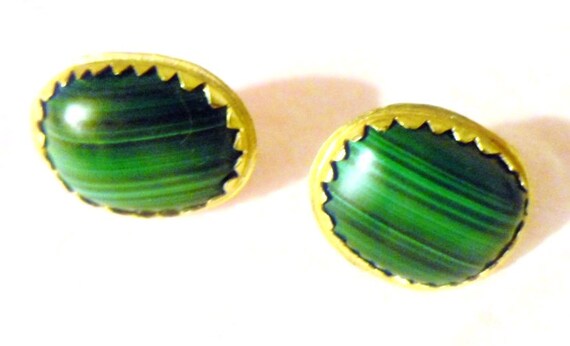 Beautiful  Vintage  Banded  Malachite on 22K  Gol… - image 2