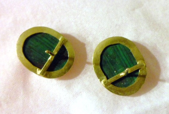 Beautiful  Vintage  Banded  Malachite on 22K  Gol… - image 3