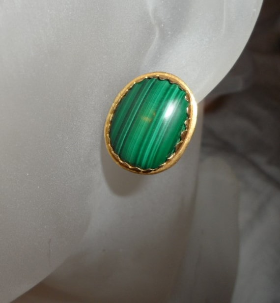 Beautiful  Vintage  Banded  Malachite on 22K  Gol… - image 1