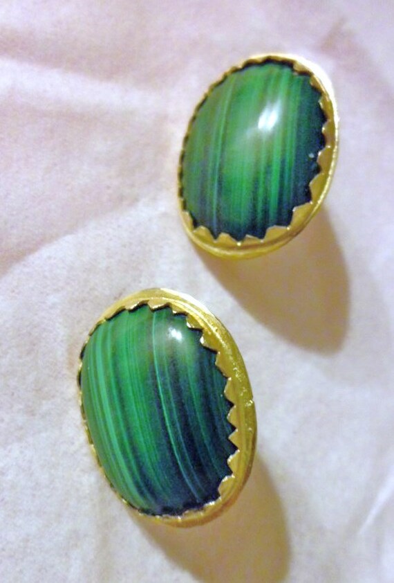 Beautiful  Vintage  Banded  Malachite on 22K  Gol… - image 5