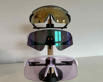 Porte-lunettes 3D noir mat et bois – Support ajustable pour lunettes de sport, soleil ou vue – Design moderne