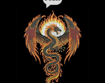 Phoenix Fire Bird Embroidery Design, Flaming Phoenix Machine Embroidery Pattern, 3 Sizes, Digital Download