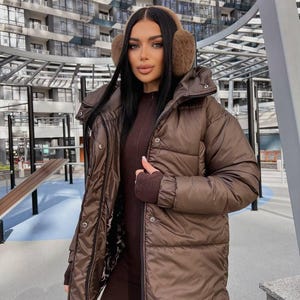 Damvinterjacka | Varm vattentät pufferjacka med huva | Lättvikts mikrodun 250 | Mysiga ytterkläder för kallt väder