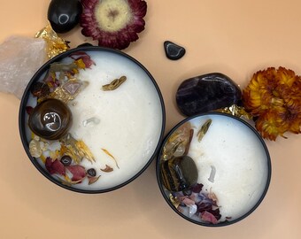 New Moon in Leo Candle – Prosperity & Luck, Rose Petals, Tigers Eye, Moonstone, Garnet, Bay Leaf, Organic Soy Wax, Nordic Night Fragrance
