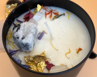 Pink Moon Candle | Lunar Intention Candle | Cherry Eclipse Scent | Moonstone + Rose Quartz | Spiritual Gift | Ritual Candle