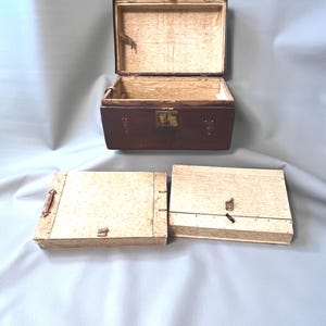 Antique Salesman Sample Box – Wooden Traveling Trunk with Brass Hardware