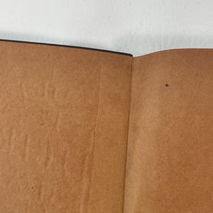 Puede incluir: Libro abierto con p&aacute;ginas marrones y lomo negro. Las p&aacute;ginas tienen un aspecto texturizado con pliegues y ligera decoloraci&oacute;n. El libro est&aacute; abierto, revelando las p&aacute;ginas interiores sobre un fondo blanco.