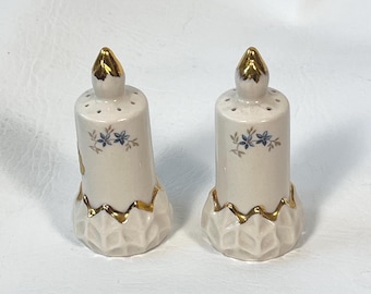 Salière et poivrière vintage Homer Laughlin Charm House - Design floral bleu en cire goutte à goutte - Bouchons en liège