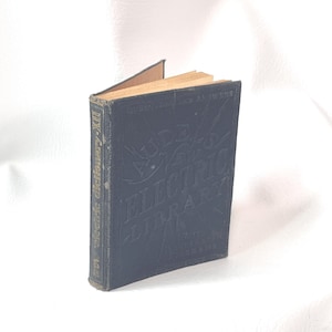 May include: A miniature antique book with a dark blue cover. The title "Electric Library" is embossed on the front, with the words "Questions and Answers" visible at the top. The book's pages are aged, and the spine shows wear.