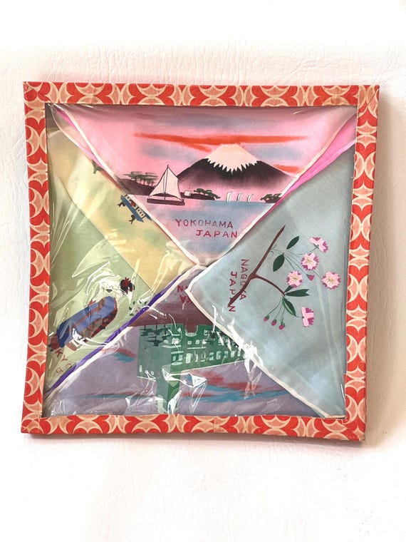 Vintage 1940s-50s Japanese Souvenir Handkerchief … - image 1