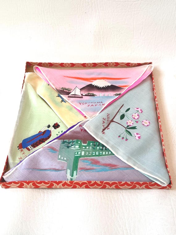 Vintage 1940s-50s Japanese Souvenir Handkerchief … - image 2