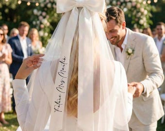 Velo de novia personalizado, futura novia, velo de novia con lazo personalizado, velo corto de tul blanco para despedida de soltera.