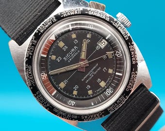 Sicura World Time Cities Super Waterproof 400 Vacuum Tested Very Rare Vintage Wrist Watch