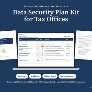 Data Security Plan Kit for Tax Offices: Word plan, workbook, fillable forms and worked example