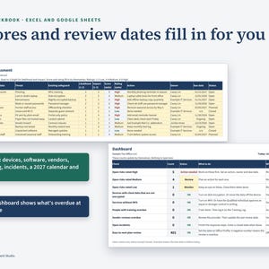 Workbook preview: risk assessment scores and the dashboard of overdue items