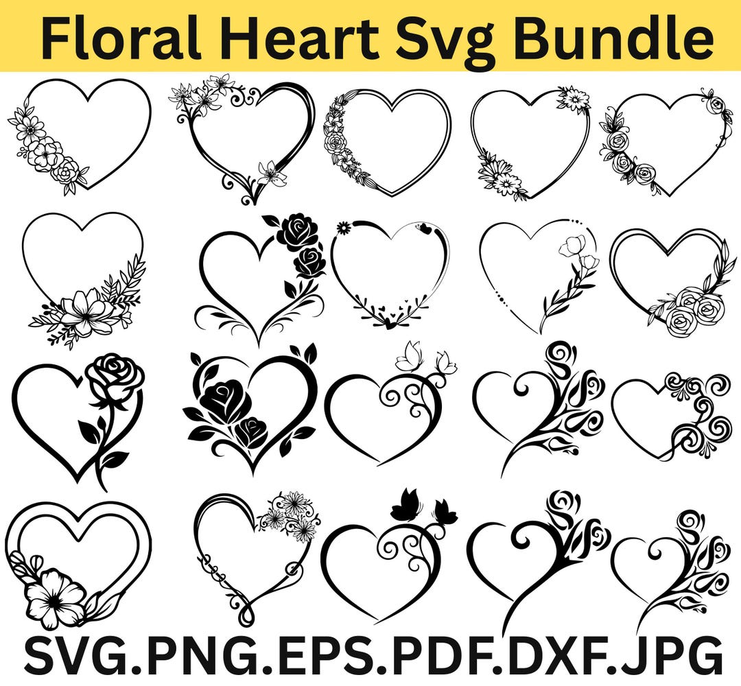 Floral Heart SVG | Romantic Flower Heart Design for Cricut, Silhouette ...