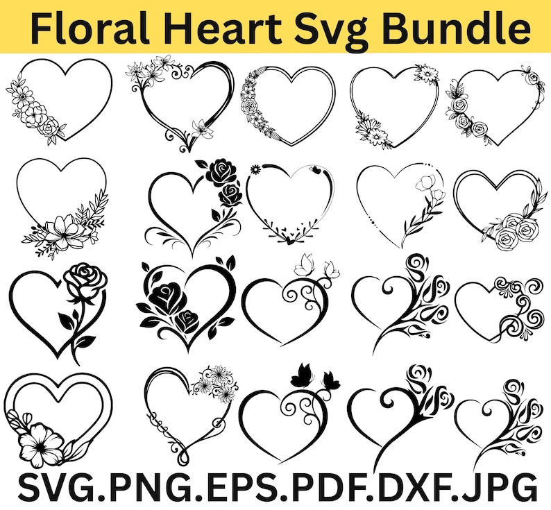 Floral Heart SVG | Romantic Flower Heart Design for Cricut, Silhouette ...